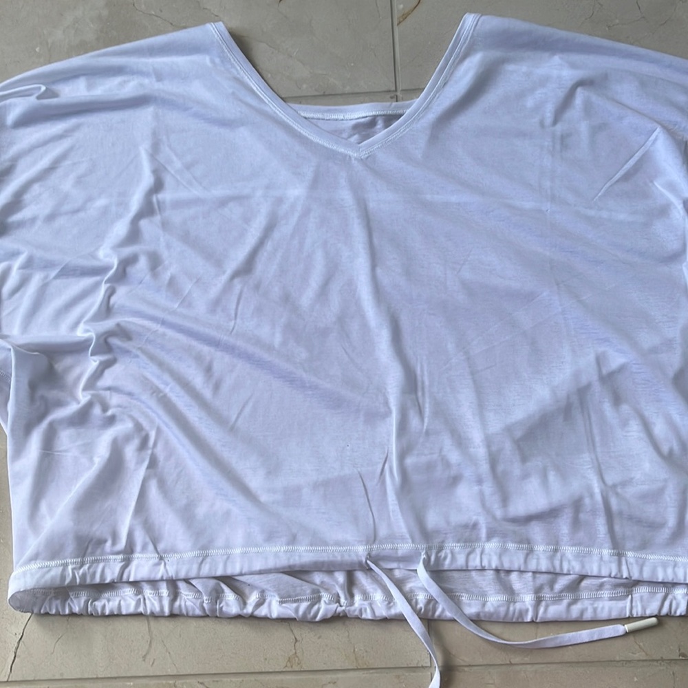 White pull string front tee